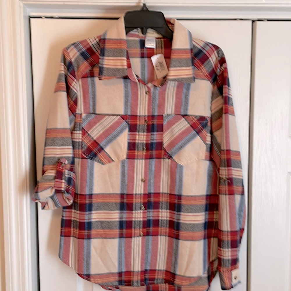 Long sleeve lightweight flannel plaid shirt sz S
